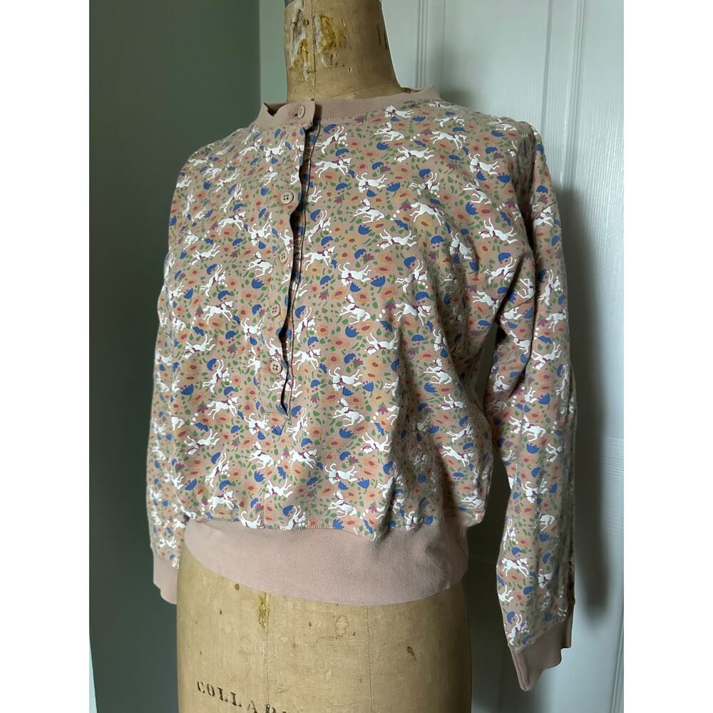 80s HORSE PRINT sweater sportific sweatshirt jumper pullover button 90s blush M